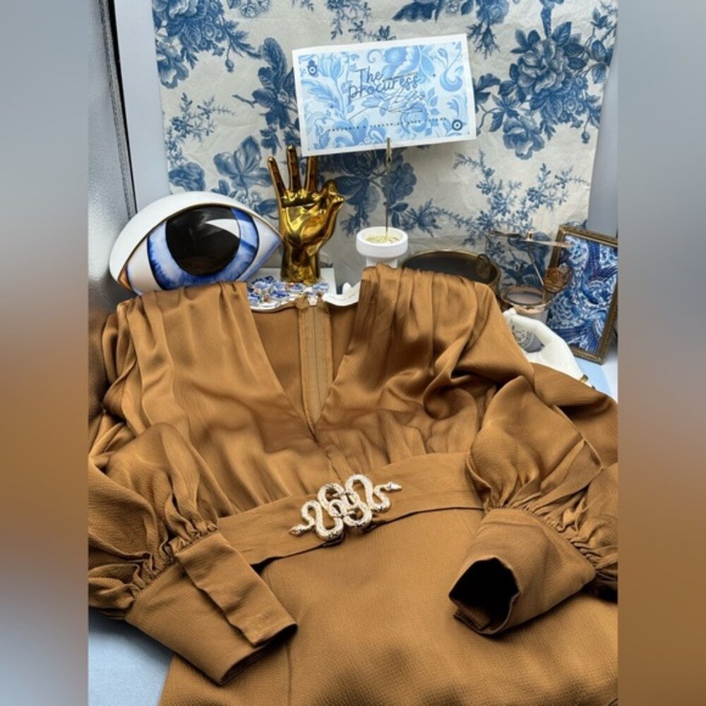 🆕 BRONX & BANCO 🧿 NWOT Carmen Long Sleeve Belted Maxi Gown, Copper, Sz XS US 2 - Picture 14 of 17